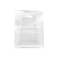 Translucent frosted clear poly shopping bag with a die-cut handle and gusseted bottom — 10 x 5 x 13
