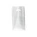 Translucent frosted clear poly shopping bag with a die-cut handle and gusseted bottom — 7 3/4 x 3 1/2 x 15