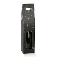 Constellation wine bottle carrier 3.5x3.5x15, upright folding carrier with die-cut handle and arched bottle window