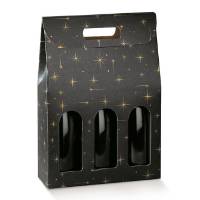 Constellation wine bottle carrier 10.6x3.5x15, upright folding carrier with die-cut handle and 3 arched bottle windows