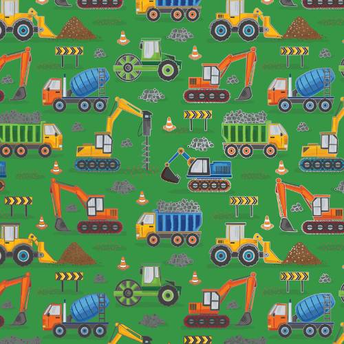Construction Trucks Green Gift Wrap Paper — fun construction trucks green birthday gift wrapping paper