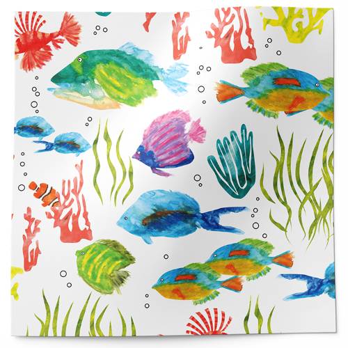 Coral Reef Printed Tissue Paper — Colorful fish, coral, seahorse, and ocean life illustrations on white background