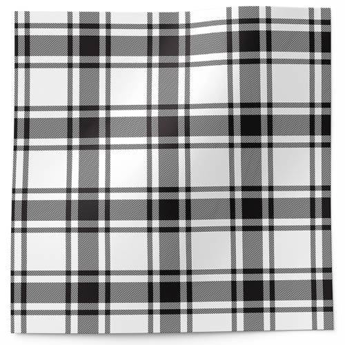 Cozy Comfort printed tissue paper featuring a black and gray plaid pattern on a white background