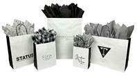 Custom White Kraft with Black Gusset J-Cut Shopping Bags (Debbie) 