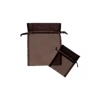 Dark Brown organza bag 3x4 - sheer drawstring pouch in a warm chocolate-brown weave, shown upright with a second bag laid in front