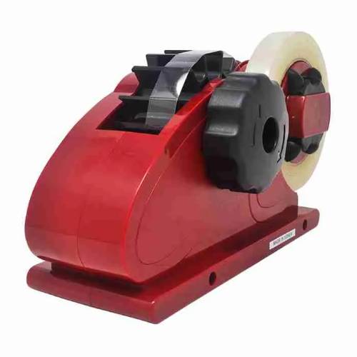 Definite length tape dispenser — red heavy-duty cast metal dispenser with 3" core and star wheel mechanism