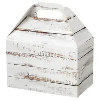 Distressed White Wood large gable box — weathered white wood-plank pattern, die-cut top carry handle