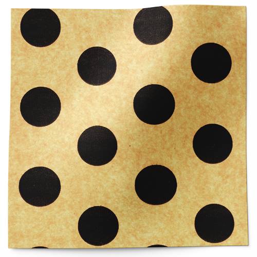 Blackberry dots printed tissue paper with bold black polka dots on a kraft-style background