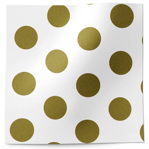 Gold dots printed tissue paper featuring metallic gold polka dots on a white background