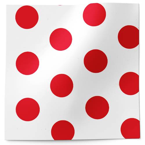Strawberry Dots Printed Tissue Paper — Large bold red polka dots scattered on clean white background