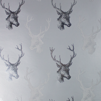 Draft Deer Gift Wrap Paper - silver background with repeating sketched deer and stag head illustrations