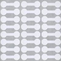Dumbbell jewelry labels — sheet of self-adhesive white barbell-shaped price stickers with round ends, arranged in rows
