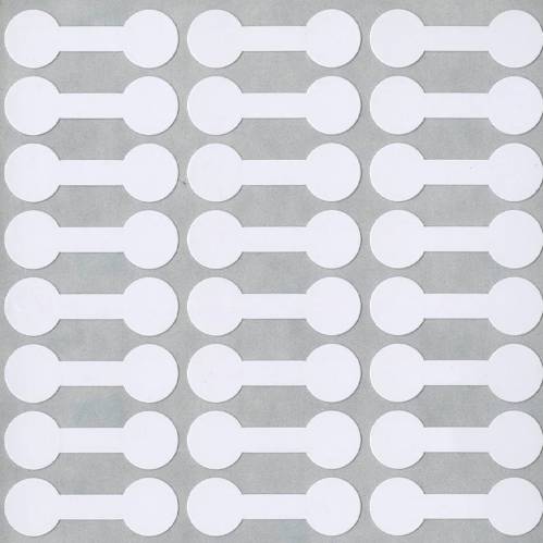 Dumbbell jewelry labels — sheet of self-adhesive white barbell-shaped price stickers with round ends, arranged in rows
