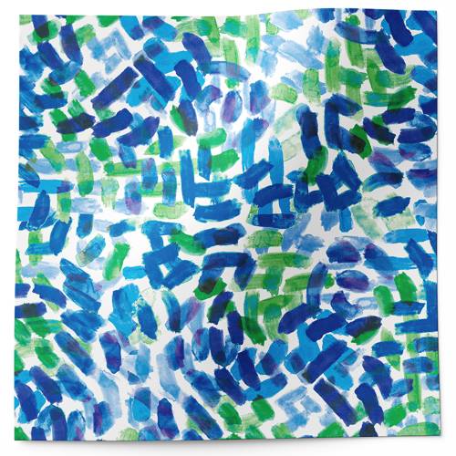 Earth and sky tissue paper with expressive blue and green brushstrokes on white
