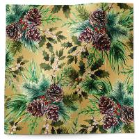 Elegant pine tissue paper with pinecones, holly and pine boughs on warm gold