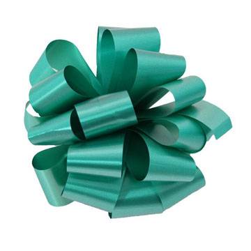 Emerald 5" Splendorette pre-notched bow — iridescent folded loops with notched ends, 5" diameter, 100 per case