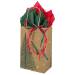 Natural kraft paper shopping bag printed with an evergreen forest, twisted paper handles