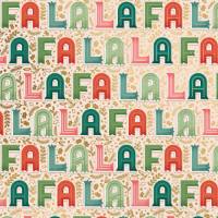Fa La La Gift Wrap Paper - colorful Fa La La carol lettering with gold botanical accents on a cream background