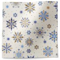 Fancy flakes tissue paper with elegant snowflakes in blue and gold on white