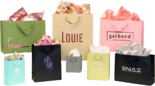 Fashion Tint paper tote bags with flat twill handles in assorted vibrant colors