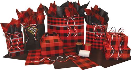Festive Flannel Paper Shopping Bags (Pup)
