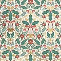 Festive Folk Gift Wrap Paper - folk-art figures, deer, and florals in red, green, and teal on a cream background