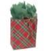 Red-and-green Christmas tartan plaid paper shopping bag with twisted paper handles, medium size