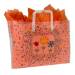 Folk-art three-flower print on a frosted clear poly shopping bag with soft loop handles — 16 x 6 x 12
