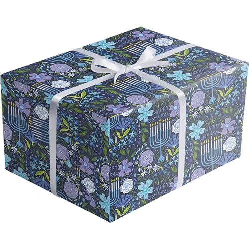 Floral Menorah Gift Wrap Paper