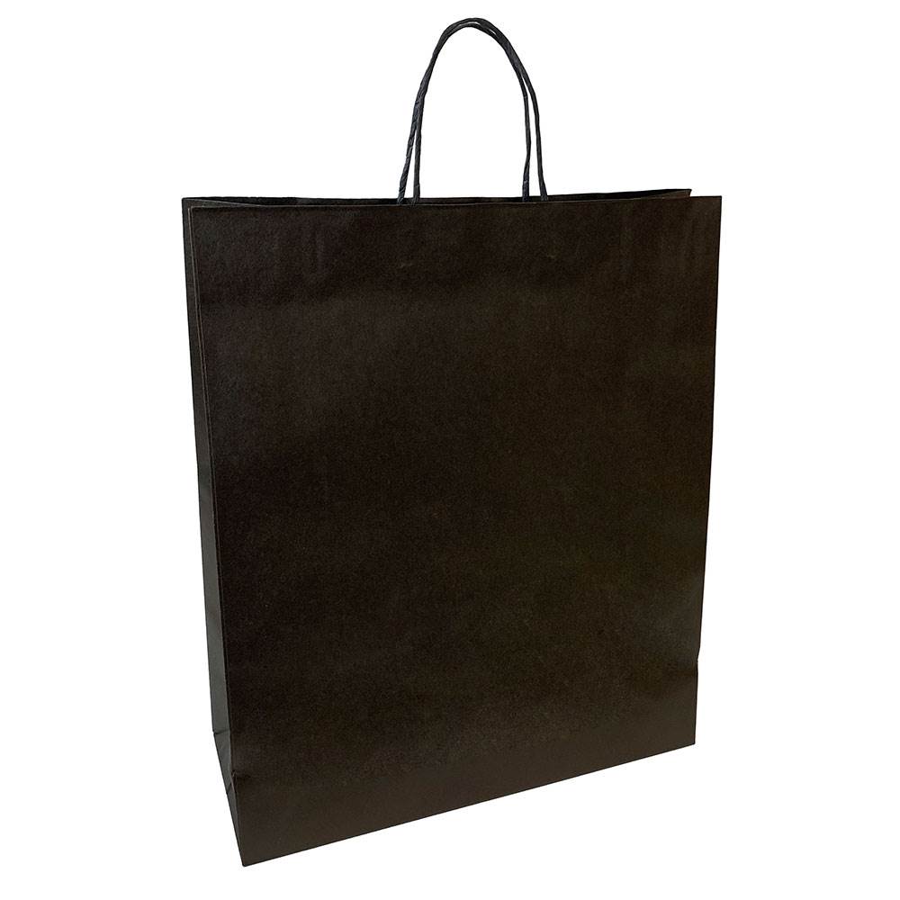 Large & Wide Black Paper Bag with Handle W:12.5in Gusset:8.7in H:9.65in -  250 pcs - BioandChic