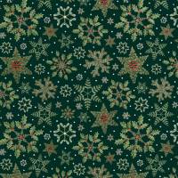 Forest Snowflakes Gift Wrap Paper - holly, mistletoe, and evergreen snowflakes with red berries on deep forest green