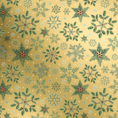 Forest Snowflakes Gold Gift Wrap Paper - delicate gold snowflakes scattered on a warm kraft background