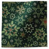 Forest snowflakes tissue paper with gold snowflakes and holly on deep forest green