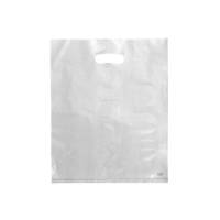 Translucent frosted clear poly merchandise bag with a die-cut handle — 12 x 15