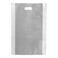 Translucent frosted clear poly merchandise bag with a die-cut handle and gusseted bottom — 14 x 3 x 21
