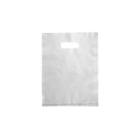 Translucent frosted clear poly merchandise bag with a die-cut handle — 9 x 12