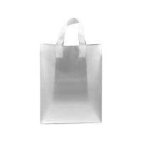Translucent frosted clear poly shopping bag with soft flexi-loop handles and gusseted bottom — 10 x 5 x 13