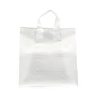 Translucent frosted clear poly shopping bag with soft flexi-loop handles and gusseted bottom — 13 x 7 x 13