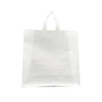 Translucent frosted clear poly shopping bag with soft flexi-loop handles and gusseted bottom — 16 x 6 x 16