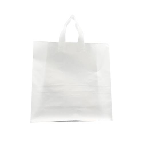 Translucent frosted clear poly shopping bag with soft flexi-loop handles and gusseted bottom — 16 x 6 x 16