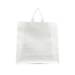 Translucent frosted clear poly shopping bag with soft flexi-loop handles and gusseted bottom — 16 x 6 x 16