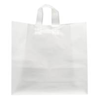 Translucent frosted clear poly shopping bag with soft flexi-loop handles and gusseted bottom — 17 x 7 x 18