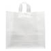 Translucent frosted clear poly shopping bag with soft flexi-loop handles and gusseted bottom — 17 x 7 x 18