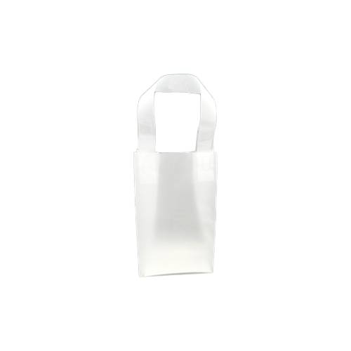 Translucent frosted clear poly shopping bag with soft flexi-loop handles and gusseted bottom — 5 x 3 x 8