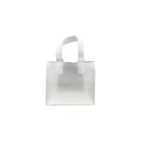 Translucent frosted clear poly shopping bag with soft flexi-loop handles and gusseted bottom — 8 x 4 x 7