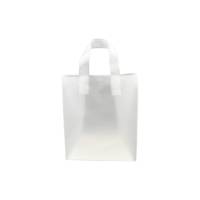 Translucent frosted clear poly shopping bag with soft flexi-loop handles and gusseted bottom — 8 x 5 x 10