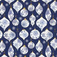 Frosted Ornaments Gift Wrap Paper - frosted silver and white Christmas ornaments on a midnight blue background
