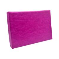 Fuchsia Ribbed gift card box shown closed — vivid fuchsia pink with a fine ribbed linen texture on a slim pop-up box