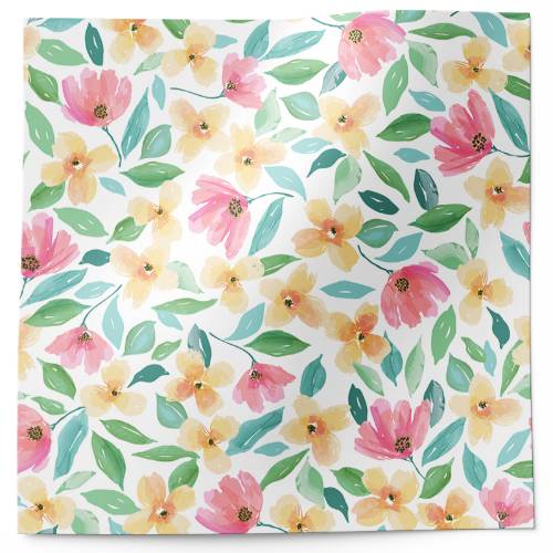 Full bloom tissue paper with soft pastel pink and yellow flowers on white