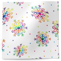 Fun Flakes Printed Tissue Paper — Bright multicolored geometric snowflake shapes in rainbow colors on white